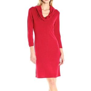 connected apparel | Red 3/4 Sleeve Cowl Neck Sweater Dress